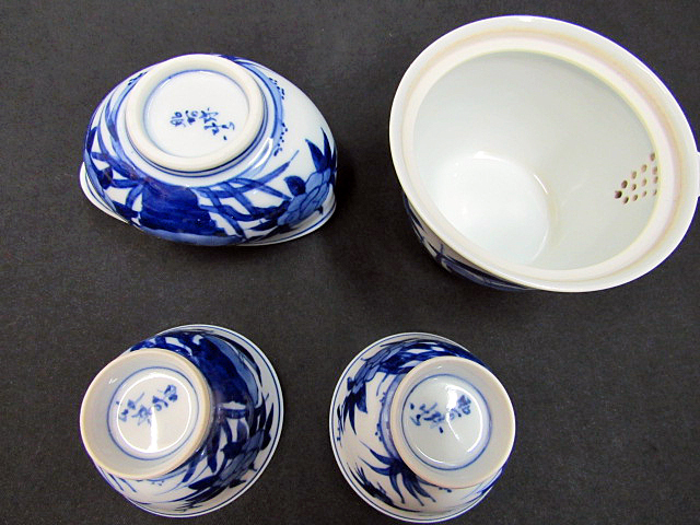 青華煎茶器 平安昭阿弥造 急須 湯冷まし 湯呑2客 共箱 蔵出し品
