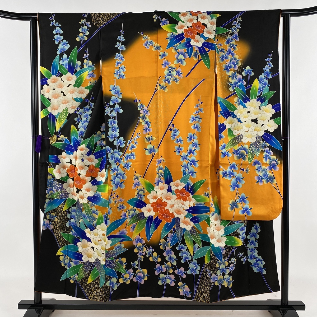 振袖 秀品 草花 金糸 金彩 オレンジ 袷 身丈152.5cm 裄丈62cm S 正絹