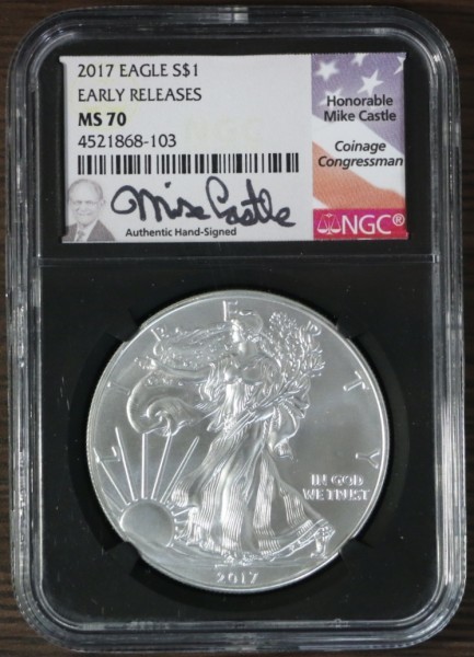 2017 アメリカ イーグル銀貨 NGC MS70 ER MIKE CASTLE SIGNED Label