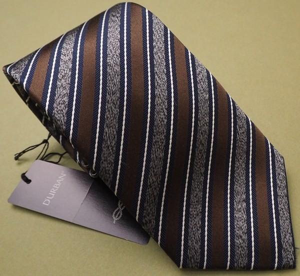 新品 Durban ダーバン 日本製 シルク100% レジメンタルストライプ ネクタイ　茶灰(84) 9480120-11