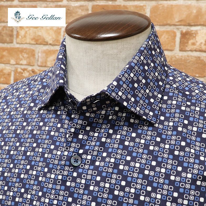  秋冬/GEEGELLAN/46 M サイズ/総柄シャツ さらっとブロード綿 幾何学 日本製 カッタウェイ ポケット 長袖 /紺/ネイビー/by185/(トップス)｜売買されたオークション情報、yahooの商品情報をアーカイブ その他