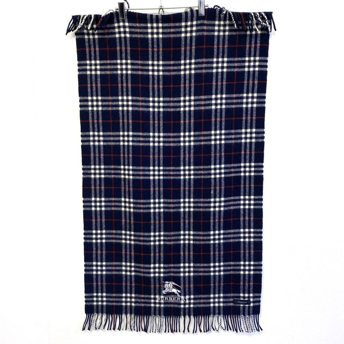 美品 東京西川製 Burberry）バーバリー）大判ストール ネイビー系