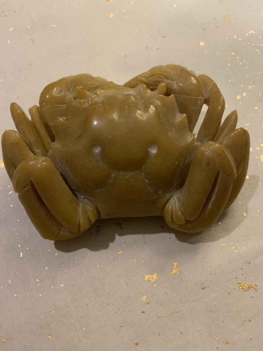中国古玩 田黄石 彫刻 カニ 置き物 骨董品 寿山石 重さ251g 中国 玉石
