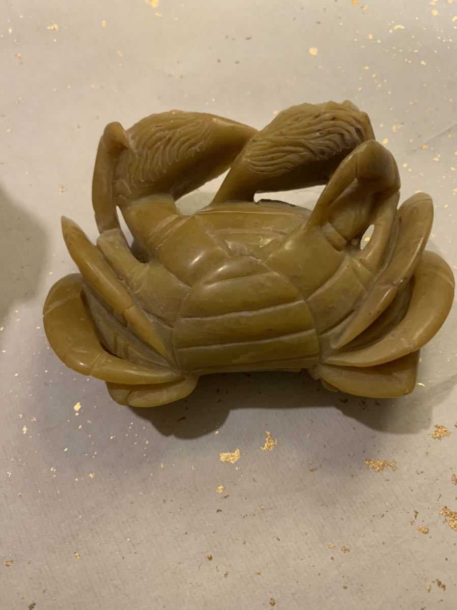 中国古玩 田黄石 彫刻 カニ 置き物 骨董品 寿山石 重さ251g 中国 玉石