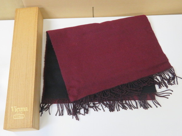 Vicuna Cashimere ビキューナ カシミヤ マフラー ボルドー ビキューナ カシミヤ混紡 リバーシブルマフラー バーガンディ ブラック