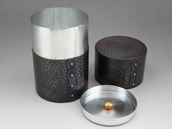 玉川堂 茶筒 共箱 紫金色 HOT，大得価 鎚起銅器 I-133