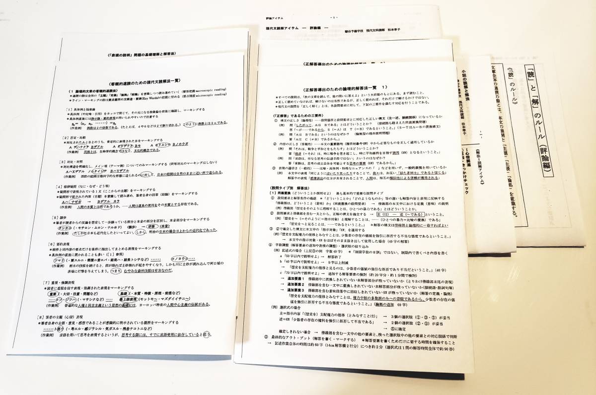 駿台 現代文 読解方法 資料プリント 中野芳樹 池上和裕 松本孝子 鉄緑