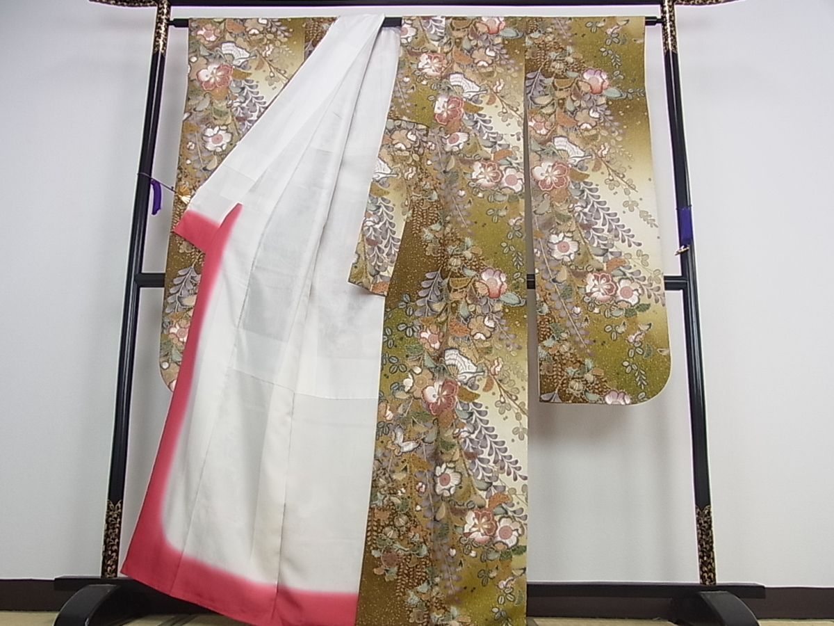 平和屋-こころ店□長襦袢 無双仕立て 玩具文 金彩 正絹 逸品 1B-wt2302