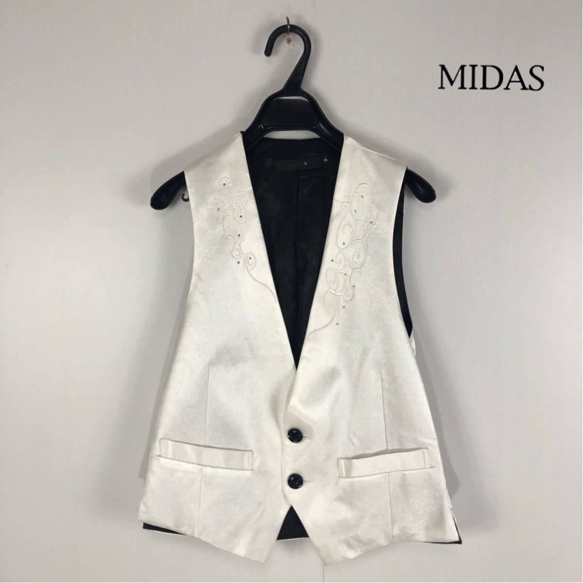 MIDAS9/裏ペイズリー柄 ストーン付き 刺繍入り ジレ ベスト/46(L 