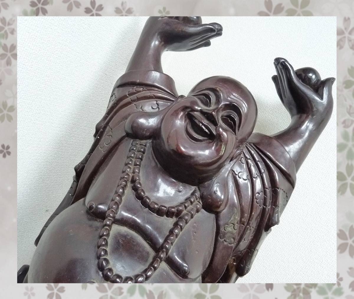☆特大 木製 布袋様 高さ82.5㎝/重さ21.3kg ほていさん 唐木 彫刻 木彫り 七福神 縁起物 運気上昇 弁天様 神様 恵比寿 大黒天☆
