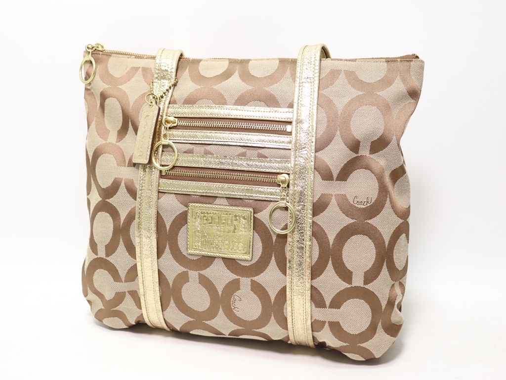  1円 正規良品 COACH/コーチ ポピー ハンドバッグ トートバッグ オプアート柄 キャンバス/ベージュ系 レディース A0038638(ハンドバッグ)｜売買されたオークション情報、yahooの商品情報をアーカ かばん、バッグ