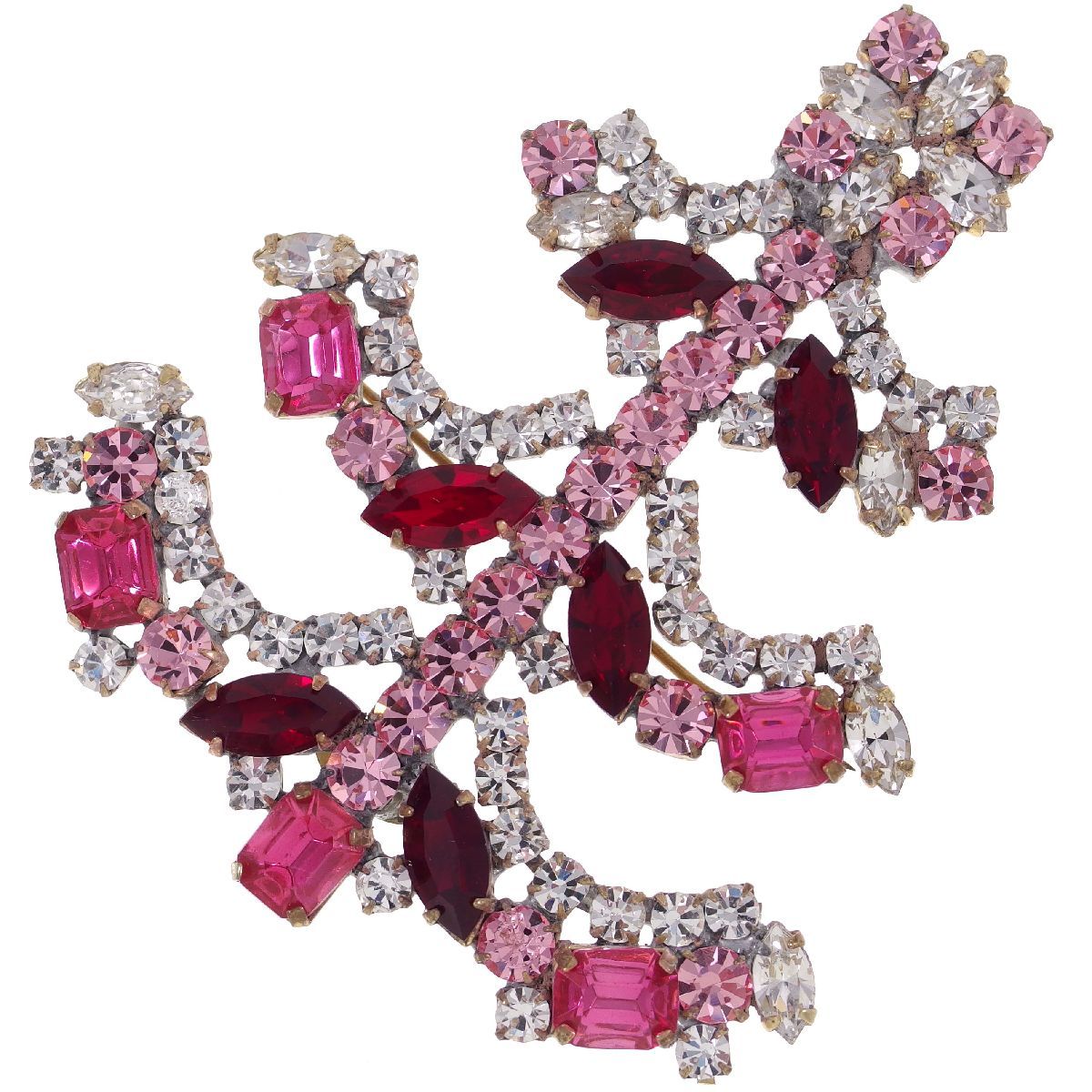 C2603◆【BIJOUX M.G.】◆ 大型 * クリスマスツリー * ピンク系 ＆ クリア ◆ チェコ産 ガラス ラインストーン ◆ ヴィンテージブローチ ◆