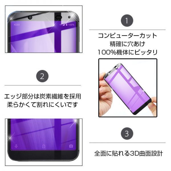 AQUOS sense3 basic 強化ガラスフィルム ブルーライトカット au SHV48 液晶保護 全面保護シール 3D ソフトフレーム ガラスカバー_4