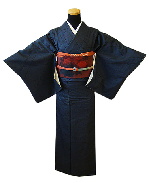 時代屋 裄64.4ｃｍ 超大特価 本場大島紬 径横絣 7マルキ 袋帯 帯揚げ 帯〆 4点 セット 正絹 未使用 仕付糸付 袷 150ｃｍ～156ｃｍ Ｔ108