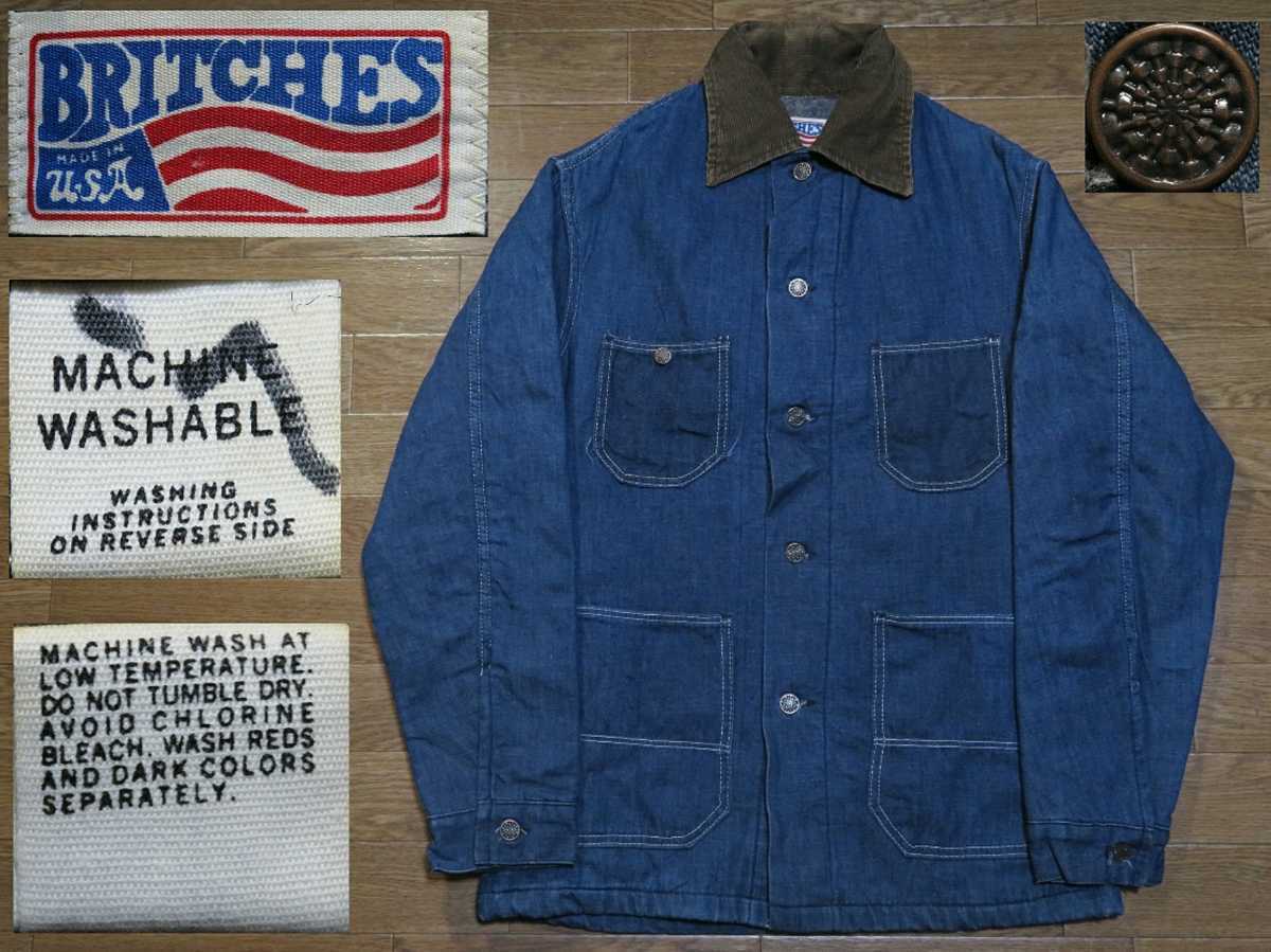 2026，最新作 MADE IN USA アメリカ製 S-M位 BRITCHESブリッチーズ ビンテージ1980年代前後 ライニング付き 襟コーデュロイ カバーオール デニム(Mサイズ)｜売買されたオークション情報、yahooの商品情報をアーカ Mサイズ
