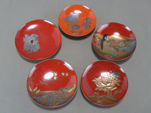 ☆ 時代蒔絵 在銘 極上盃 5点 松花斎 松茂斎 風龍斎