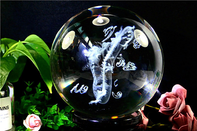 150mm超綺麗(龍入り)K9水晶丸玉160B1-150B53b▽▽▽ 素材 丸