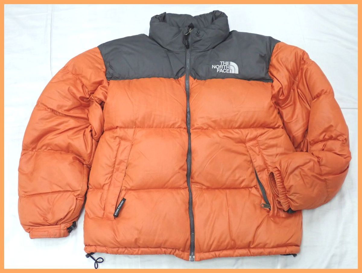 □THE NORTH FACE/ザノースフェイス ダウンジャケット メンズL/オレンジ×ダークグレー/ナイロン/フード付き/ロゴ刺繍#1602100006