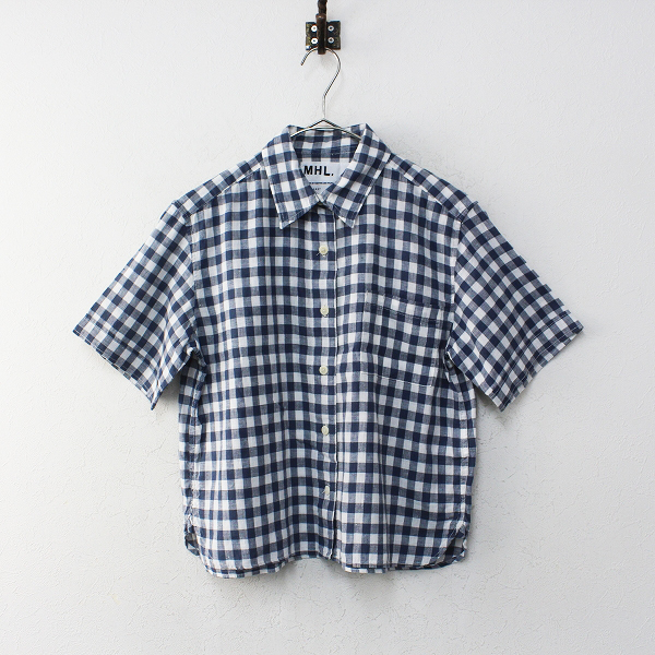MHL. MARGARET HOWELL マーガレットハウエル ギンガムチェック リネンコットン シャツ 1/ネイビー 半袖【2400012222793】
