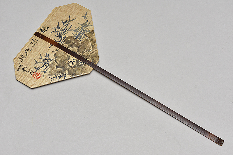 指物師 春斎 造 坂田習軒 画 桐材 墨絵 龍孫悦頴之図 炉扇 共箱