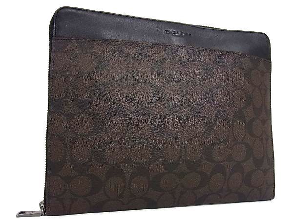 1円 ■新品■未使用■ COACH コーチ PVC×レザー シルバー金具 クラッチバッグ セカンドバッグ 手持ちかばん メンズ ブラウン系 L8397KM
