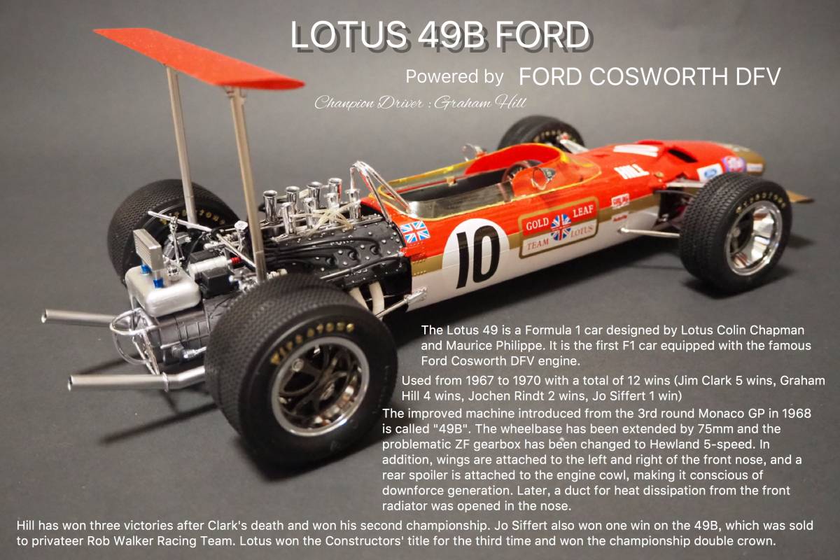 タミヤ 1/12 ゴールドリーフ ロータス49Bフォード F1 改修塗装済完成品