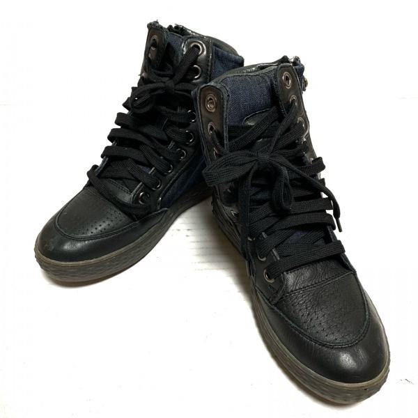 ディーゼル DIESEL スニーカー 23 - レザー×デニム 黒×ダークネイビー