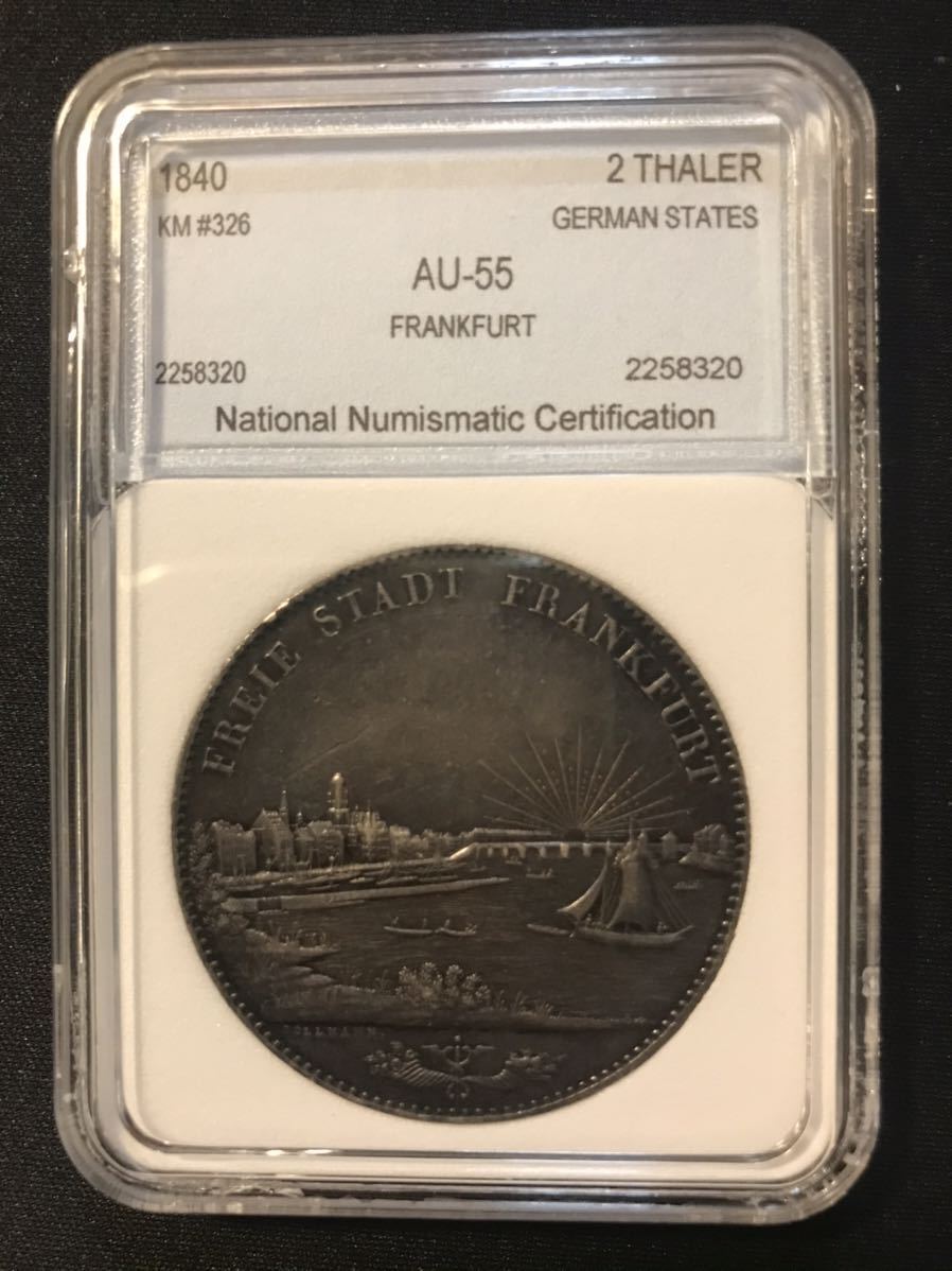 1840年 ドイツ・フランクフルト 都市景観 2ターラー 銀貨 シルバー