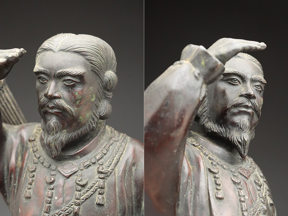 CU296 時代物 金工師 在銘 ブロンズ彫塑「神武天皇御尊像」高34cm 重