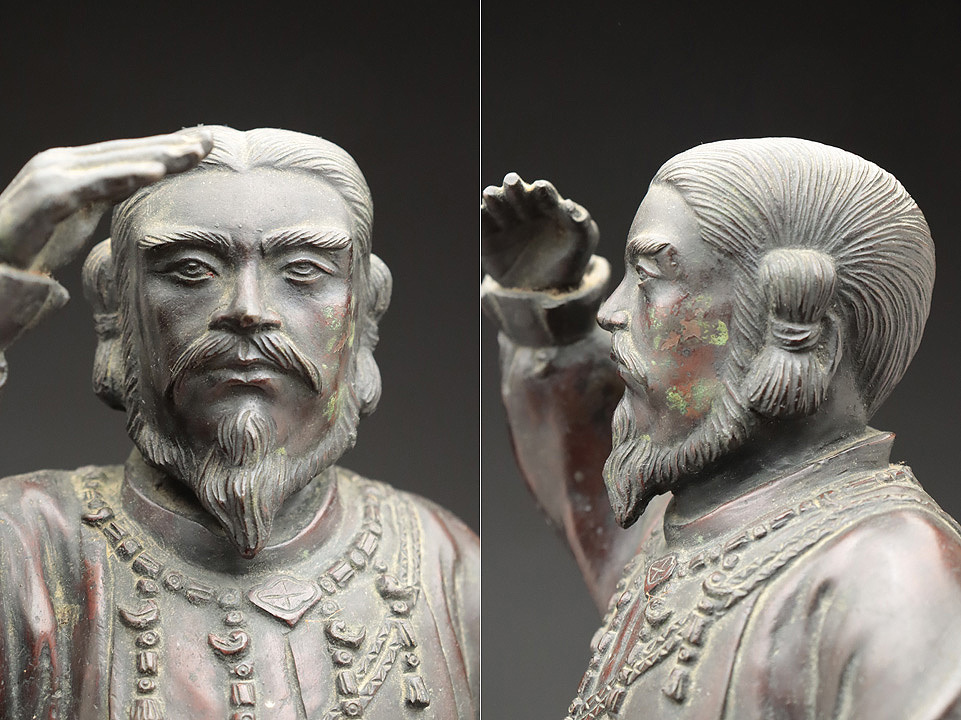 CU296 時代物 金工師 在銘 ブロンズ彫塑「神武天皇御尊像」高34cm 重