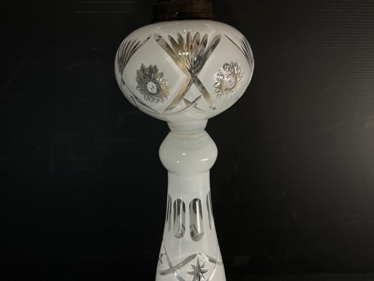 武明治～大正時代 赤色ガラス オイルランプ 切子 乳白 2025年最新 204