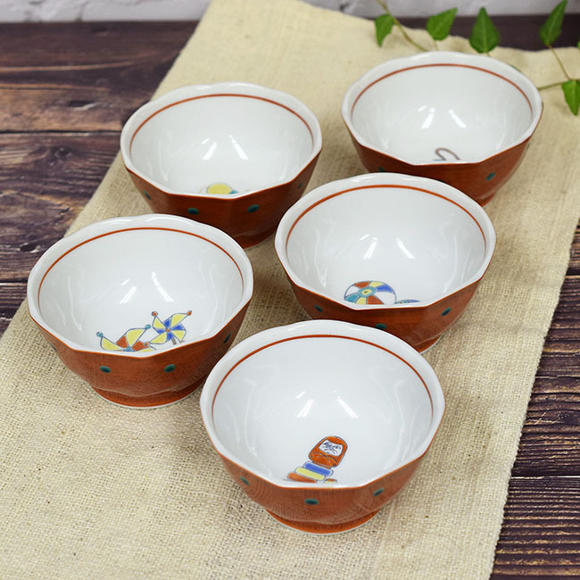 【即決】送料無料！九谷焼 小鉢5個セット 江戸玩具　陶器 和食器 鉢物 伝統工芸 和柄 美品 新品 未使用
