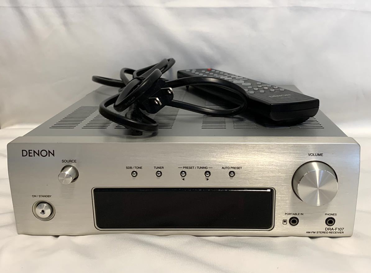 DENON DRA-F107 デノン FM/AMチューナ内蔵アンプ 12年製 リモコン 電源コード セット 通電音出し確認済み