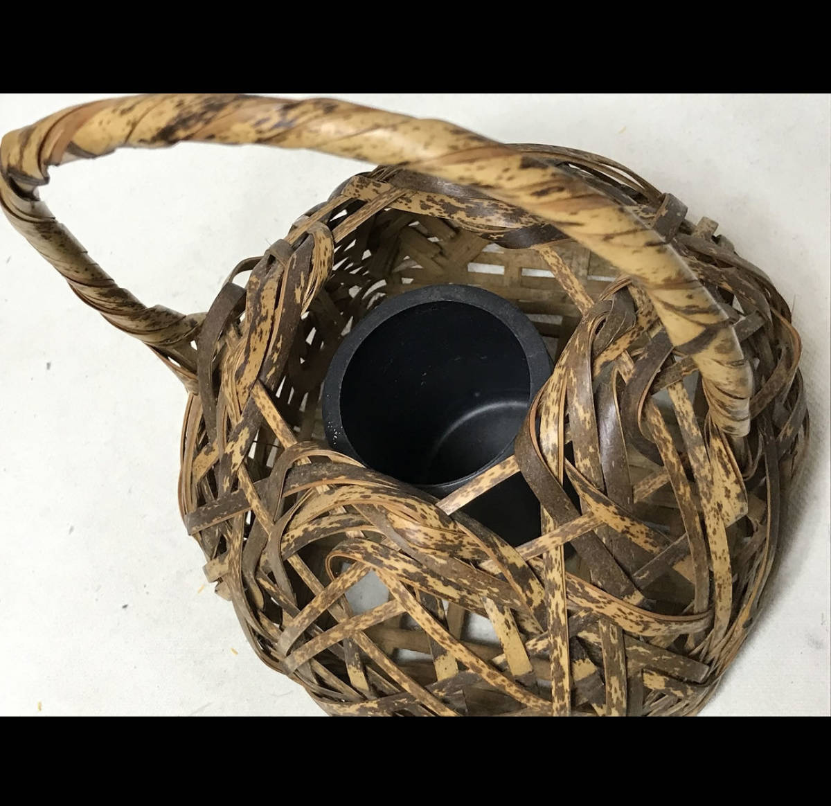 ◇古美術 宗全籠 在銘 竹峰 竹花入れ 竹籠花入れ 花籠 茶道具 【k604