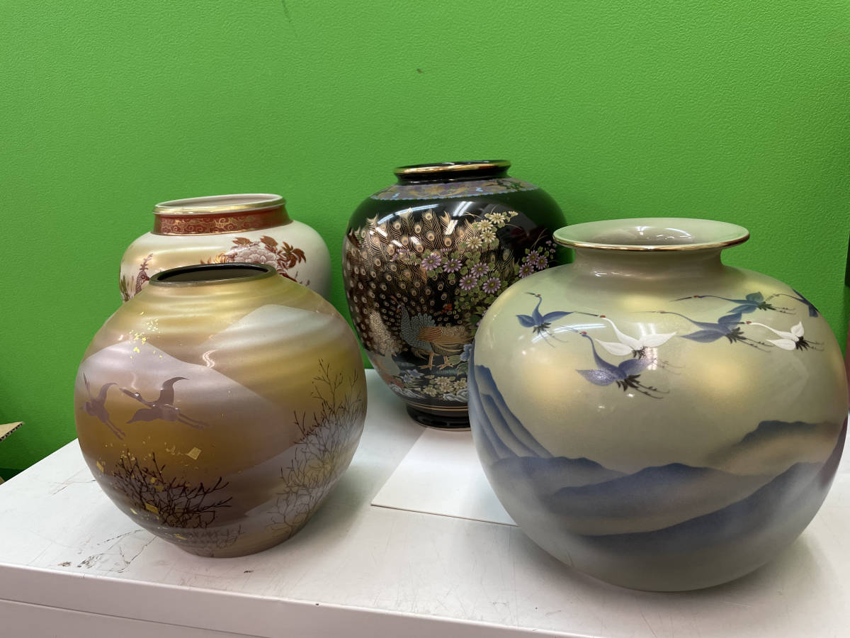 未使用 九谷焼 牡丹 菊 花詰 花瓶 花器 フロワーベース 飾壷 未使用