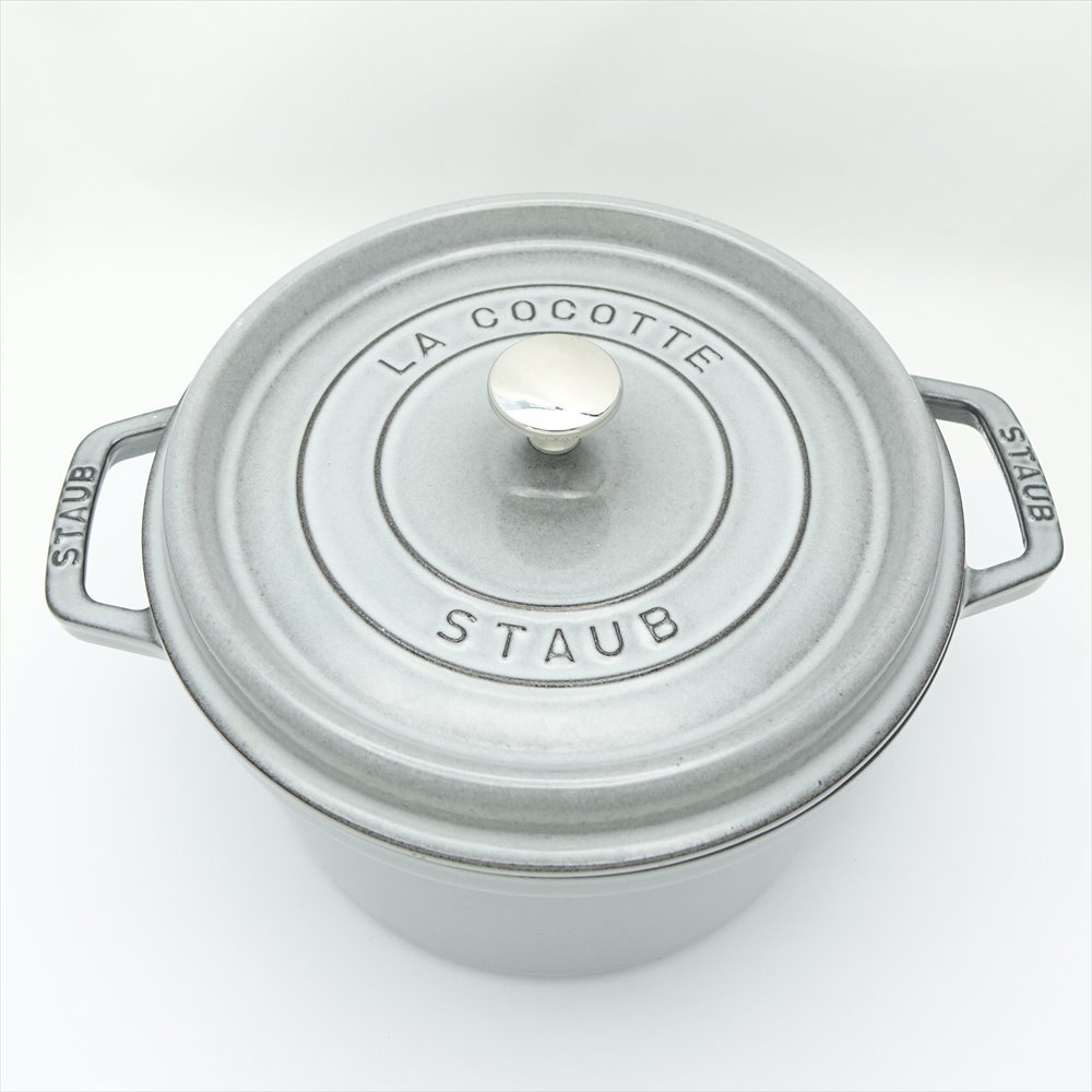 ◆◆【中古】STAUB　ストウブ 　グランドココット　24cm　グレー　　両手鍋　ヨゴレあり