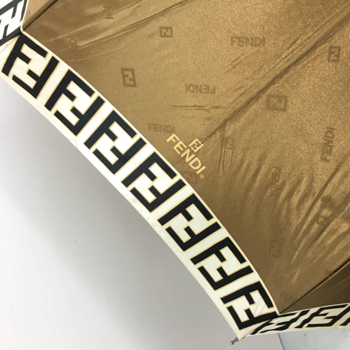 NZ543○FENDI 雨傘 ダブルF ズッカ柄 ロゴ ジャガード○ブラウン系