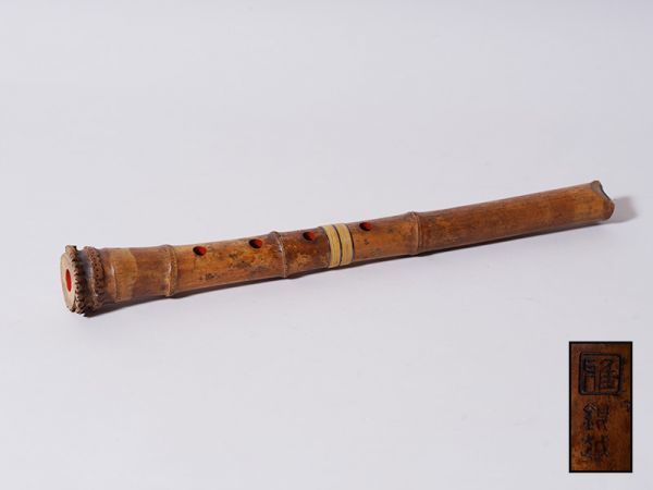 銀越銘 尺八 秀】ra53z156r 銀越銘 尺八 銀口 籐巻銀継 ・和楽器・ 検