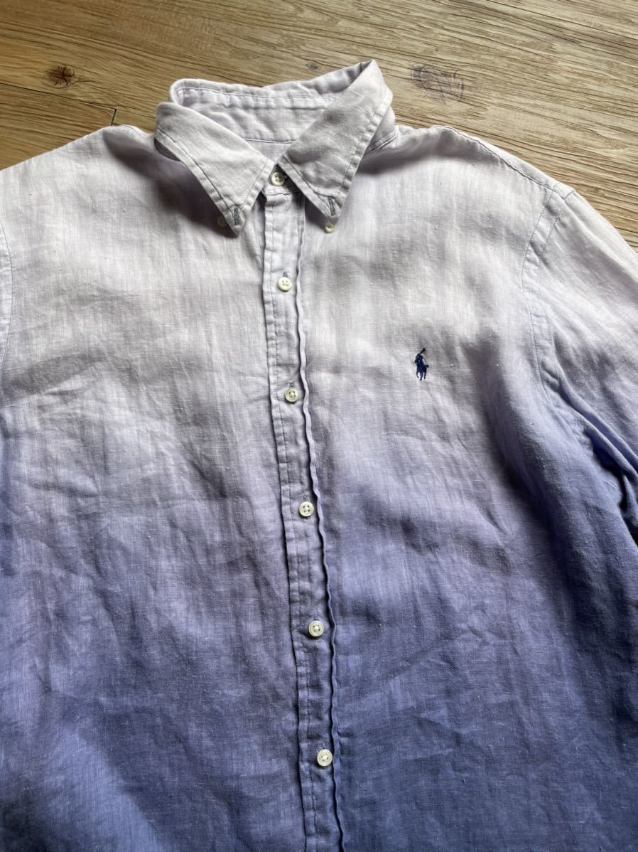 ラルフローレン グラデーションリネンシャツ ライトブルー Lサイズ RALPH LAUREN ラルフローレン リネンシャツ グラデーション L(Lサイズ