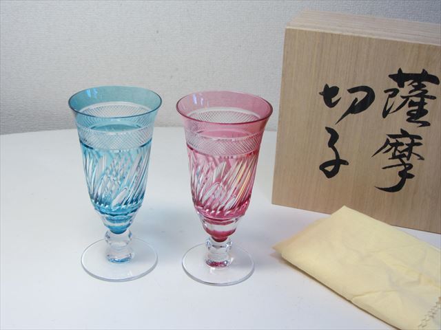薩摩切子 伝統工芸品 3客セット ぐい呑み 阪本光男作 希少｜Yahoo