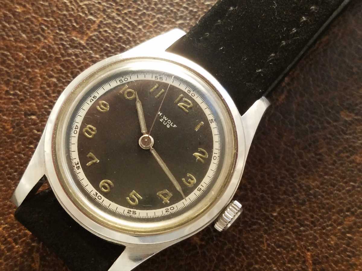 OH済み！1940年代　EBEL 大型33mm径オールSSハマグリ防水ケース！オリジナル黒ツートン文字盤！極稀少&美品！スイス老舗宝飾品店時計