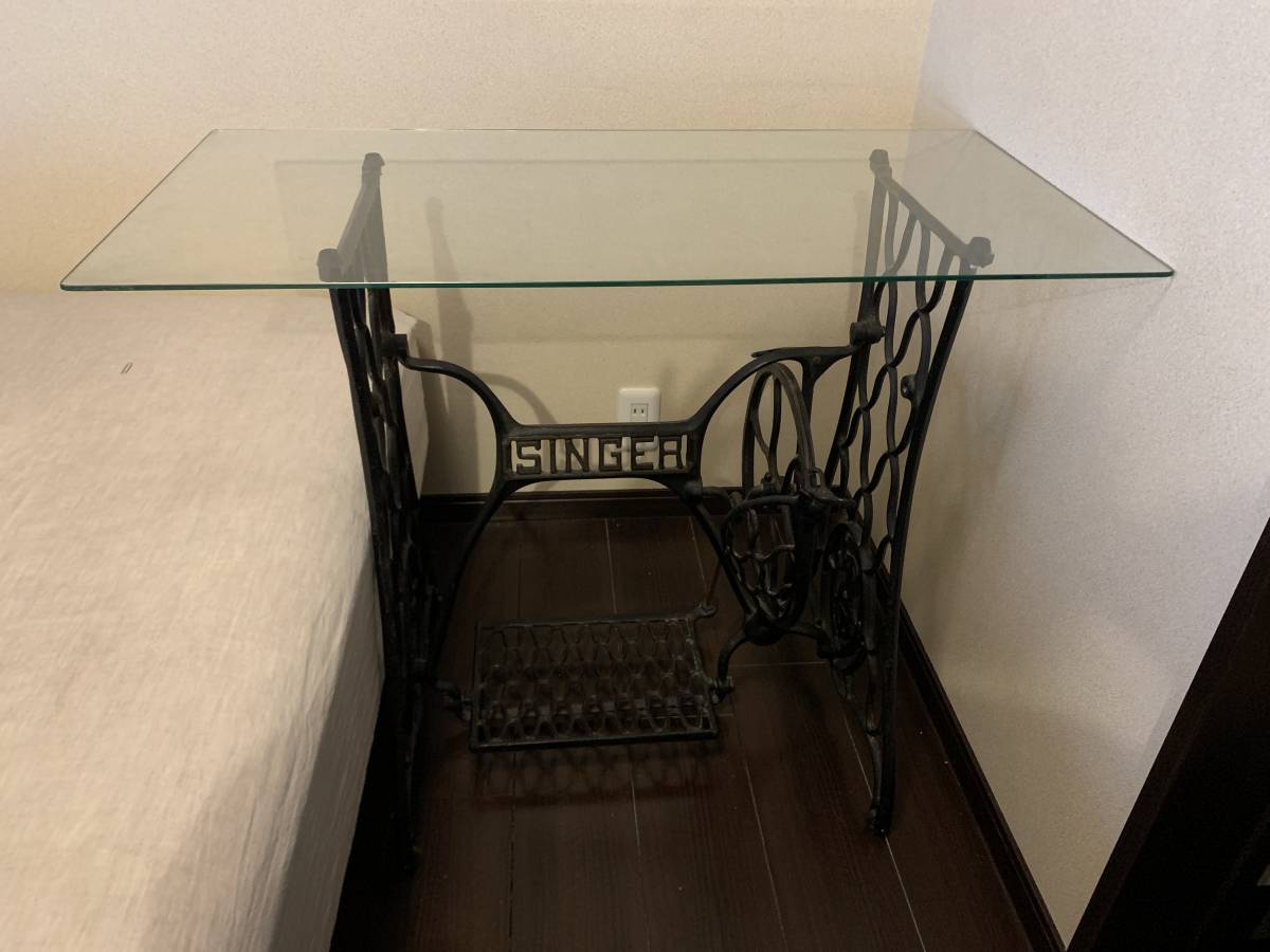 SINGER ミシン台リメイクガラステーブル SINGER ミシンテーブル 足踏みミシン リメイク ミシン台リメイクガラス
