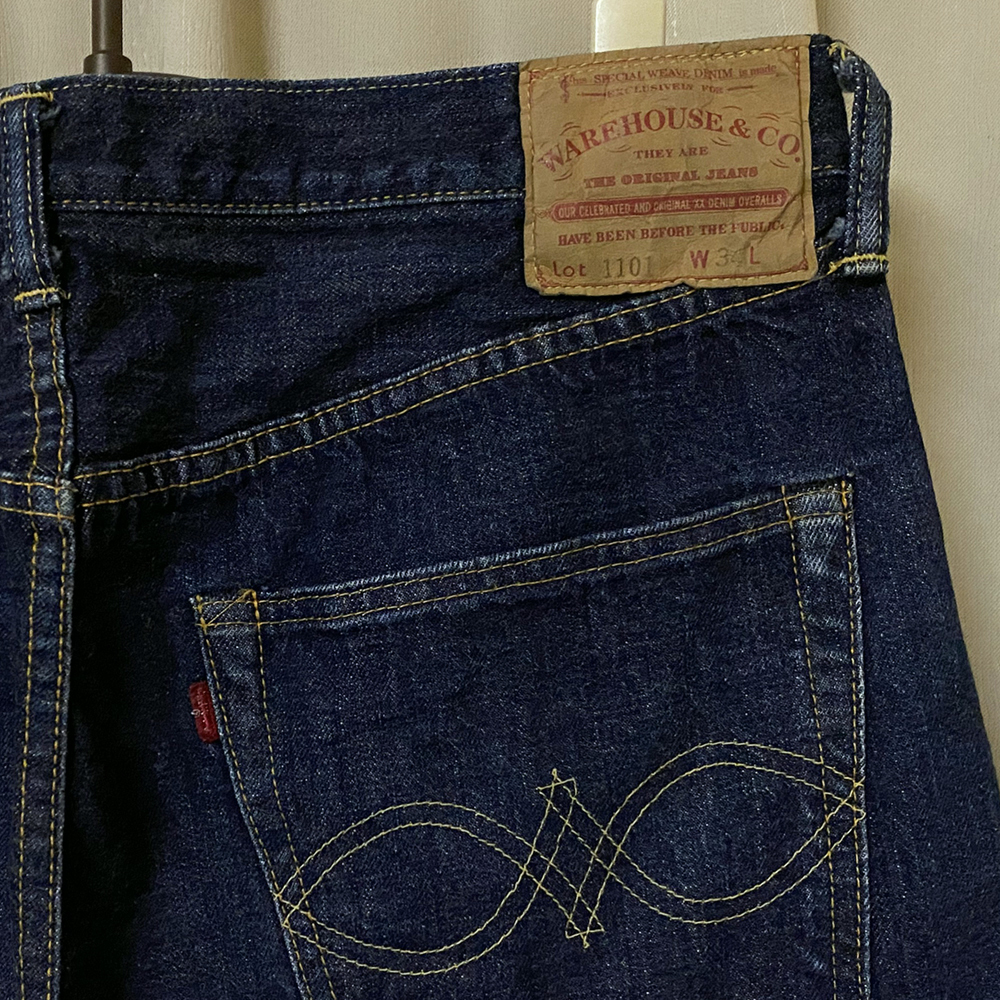 W34 ウエアハウス WAREHOUSE 1101 セコハン デニム 2ND HAND ステッチ入り 紙パッチ 66モデル ビンテージ 日本製 ジーンズ 1001XX 1000古着