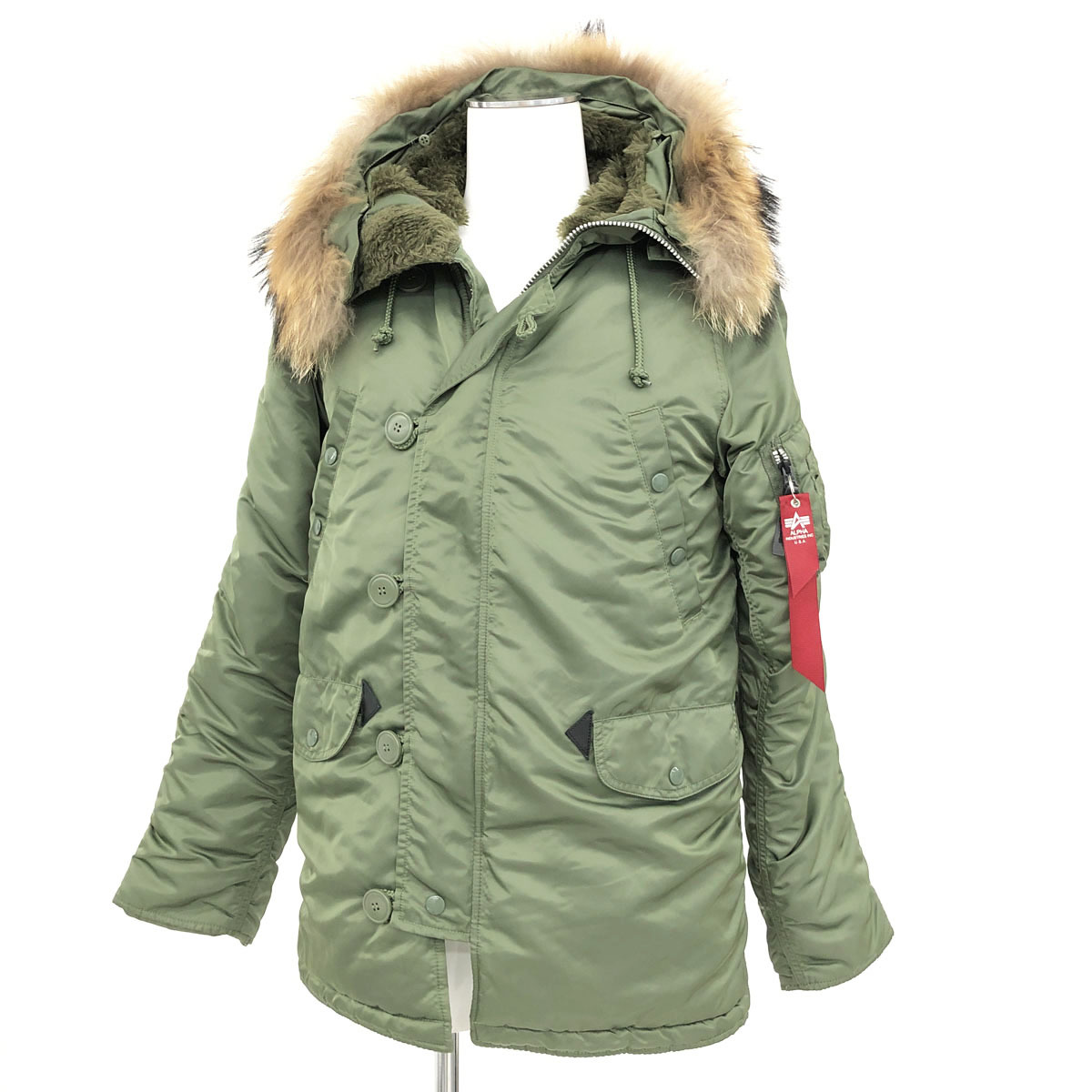 ◆ALPHA INDUSTRIES アルファインダストリーズ N-3Bフライトジャケット サイズS◆　カーキ/タイトモデル/リアルファー/メンズ/アウター ALPHA インダストリーズ アルファ ビンテージ インダストリーズ）TYPE Industries