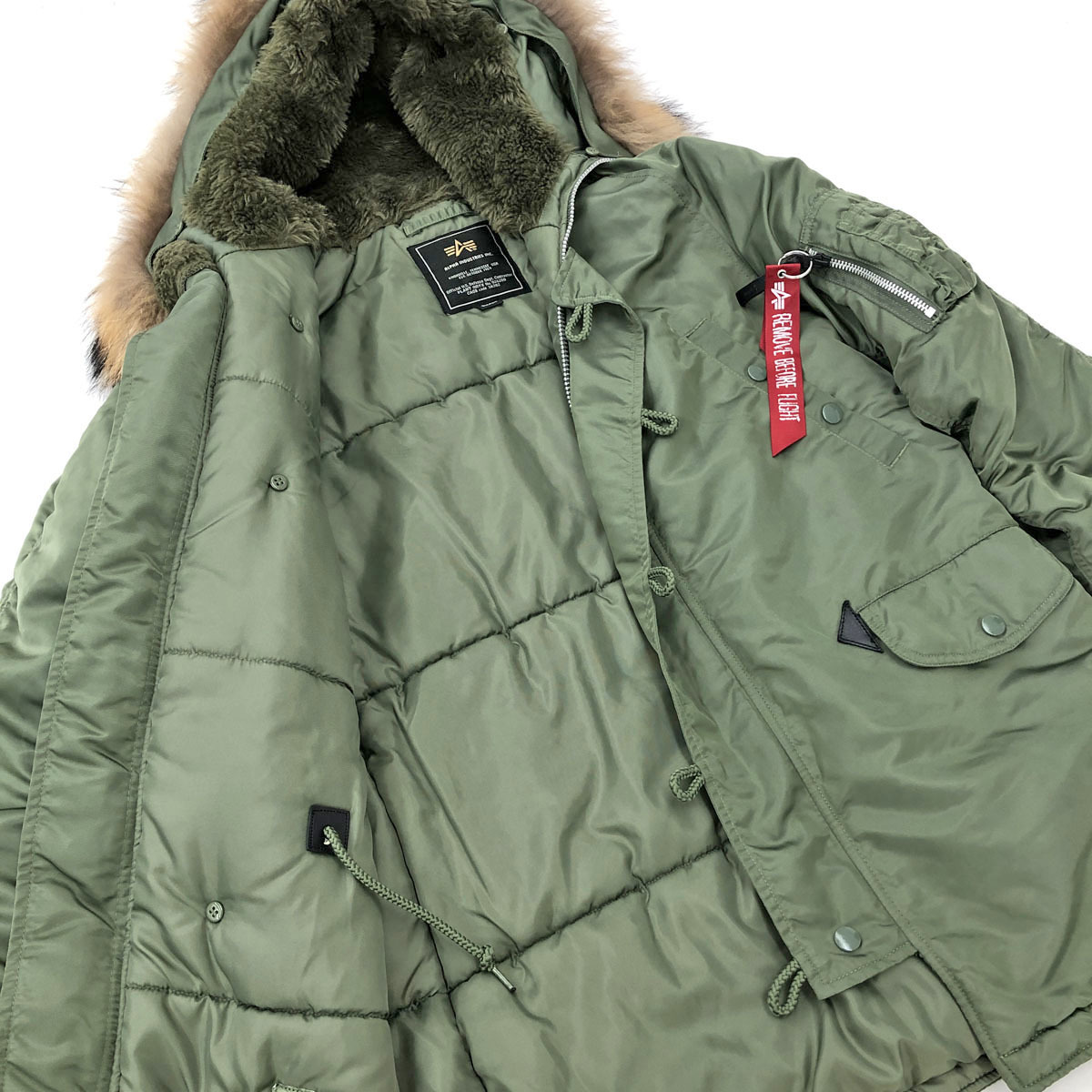 ◆ALPHA INDUSTRIES アルファインダストリーズ N-3Bフライトジャケット サイズS◆　カーキ/タイトモデル/リアルファー/メンズ/アウター ALPHA インダストリーズ アルファ ビンテージ インダストリーズ）TYPE Industries