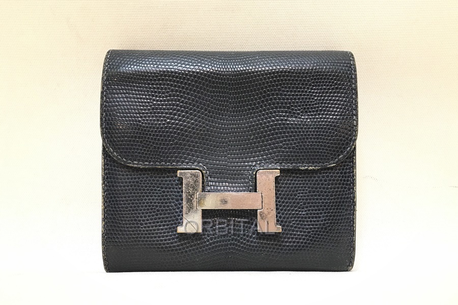 経堂) エルメス HERMES コンスタンスコンパクト リザード 2つ折り財布 