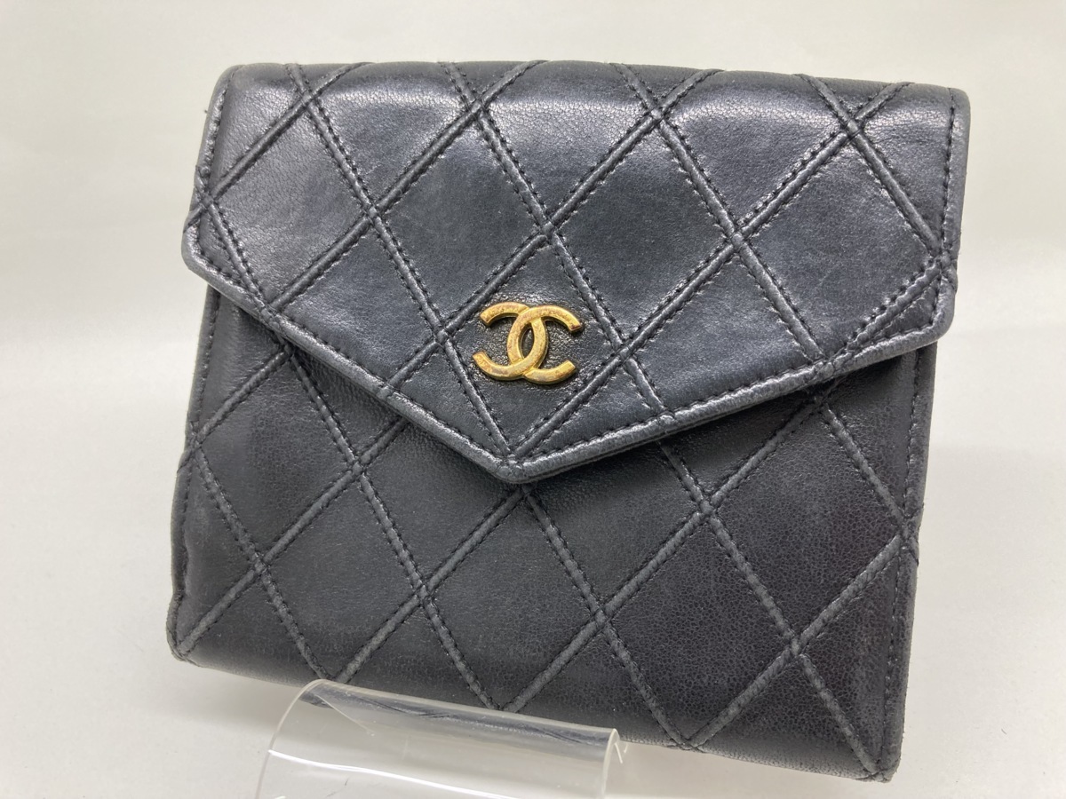 7k3031】財布 CHANEL ビコローレ 二つ折り財布 ブラック ヴィンテージ 