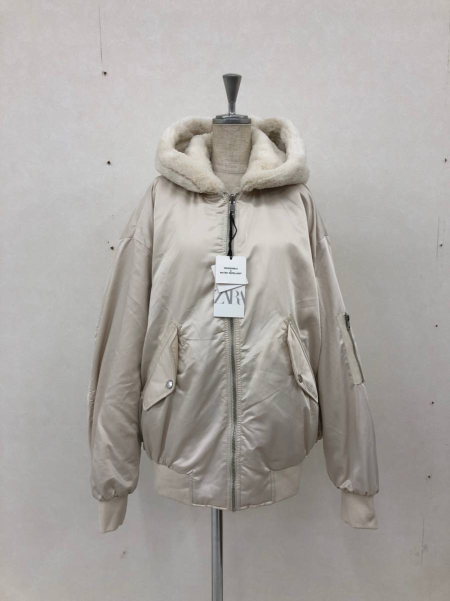 G074 新品未使用 ZARA ザラ　リバーシブル　オーバージャケット　ビックシルエットブルゾン　ボア レディース　S