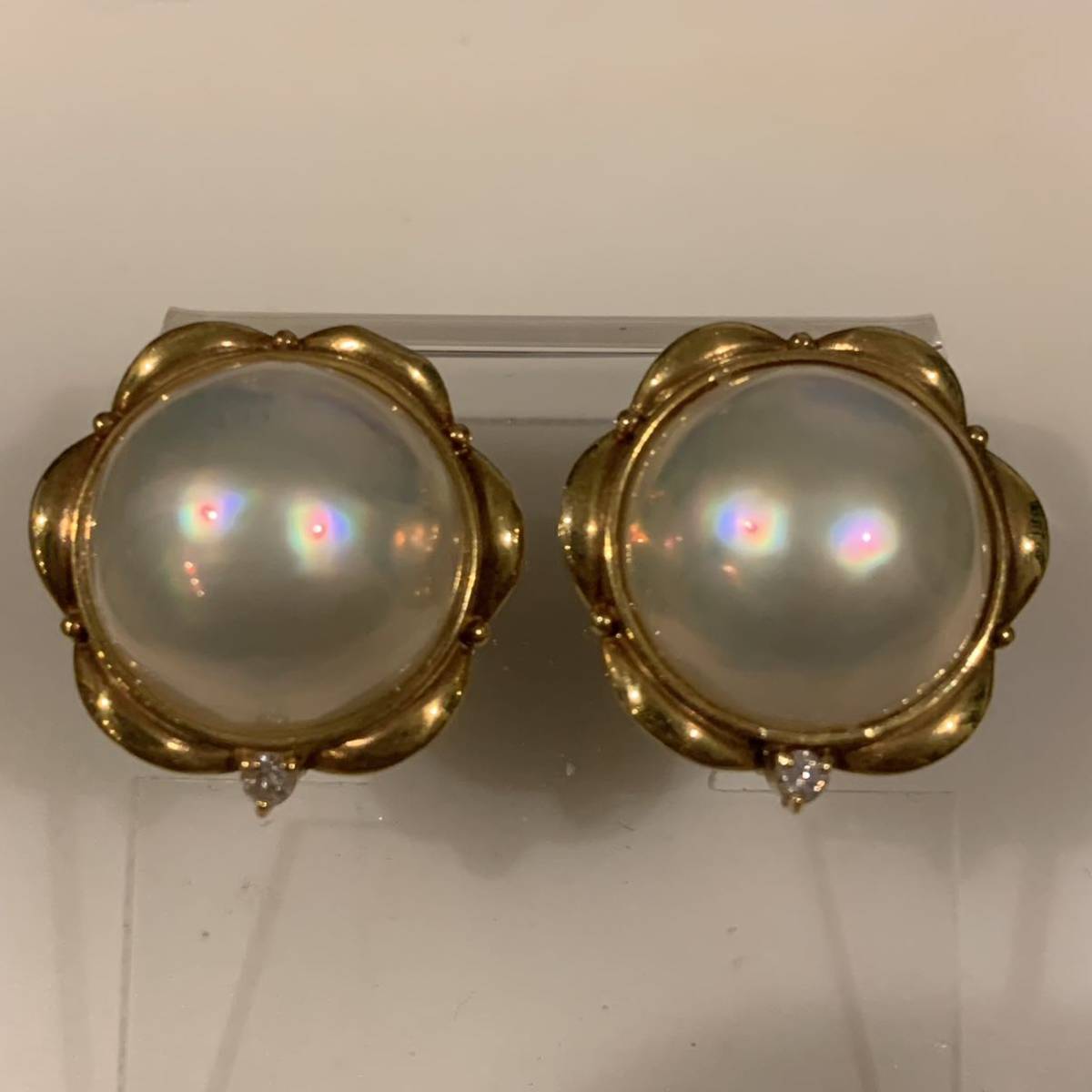 K18ダイヤ】マベパール イヤリング 大粒 15.8mm 5.4g×2個 パール 