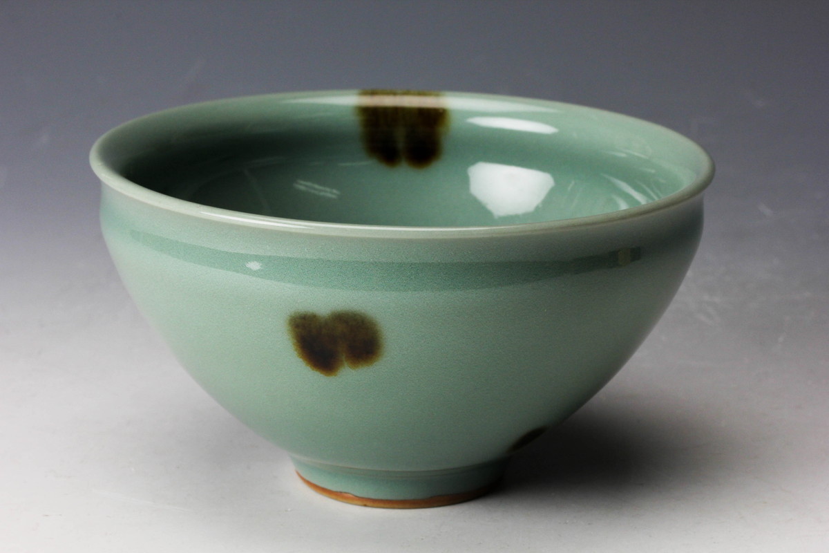 佳香】米澤蘇峰 飛青磁茶碗 共箱 茶道具 本物保証(兄:二代 諏訪